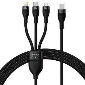 کابل فوق شارژ سریع سه سر تایپ‎سی به لایتنینگ، میکرو و تایپ‎سی 1.5 متری بیسوس Baseus Flash Series Fast Charging Cable 100W CASS030201